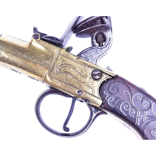 270 - An 18th Century Flintlock pocket pistol by Bunney of London. Brass cannon barrel with proof marks to... 