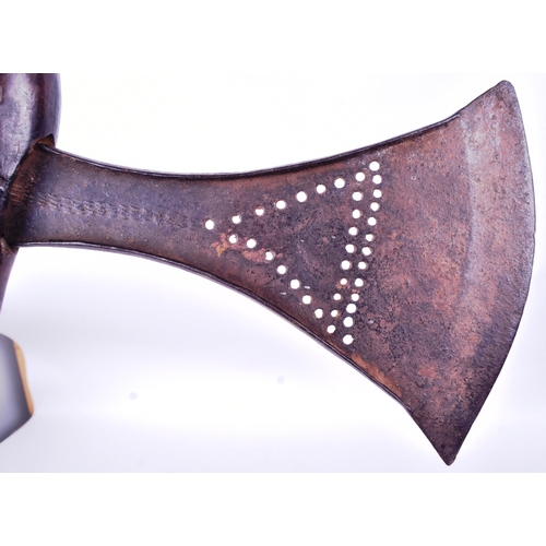 299 - A 19th Century Central African (Congo) Songye / Nsapo People ceremonial axe. Crescent shaped iron he... 