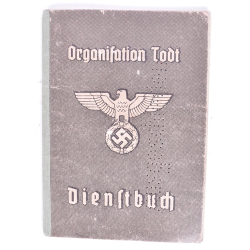 306 - A WWII Second World War Third Reich Nazi German Organisation Todt service book issued to one Hans Ka... 