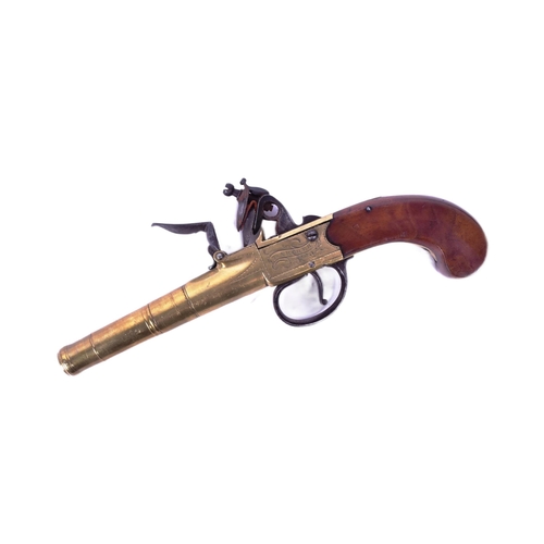 33 - A 18th Century T Archer of London made flintlock pocket pistol. Brass cannon barrel with x3 proof ma... 