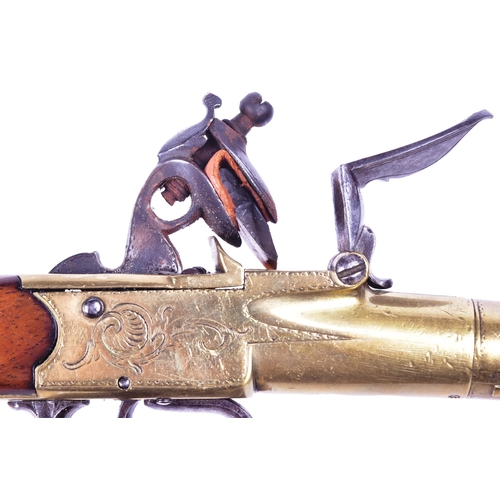 33 - A 18th Century T Archer of London made flintlock pocket pistol. Brass cannon barrel with x3 proof ma... 