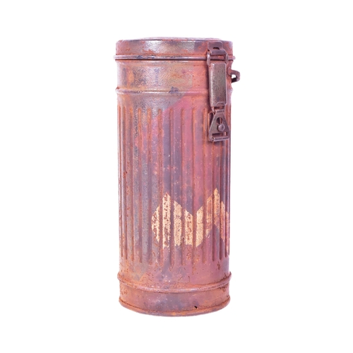 333 - A WWII Second World War Third Reich Nazi German GM30 Gas Mask canister tin. Painted in Normandy camo... 