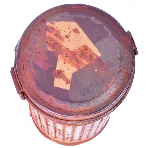 333 - A WWII Second World War Third Reich Nazi German GM30 Gas Mask canister tin. Painted in Normandy camo... 