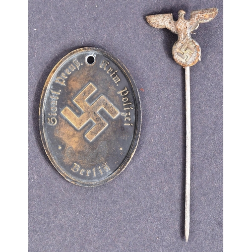 336 - A WWII Second World War Third Reich Nazi German Gestapo / Secret State Police ID tag and an Eagle Sw... 