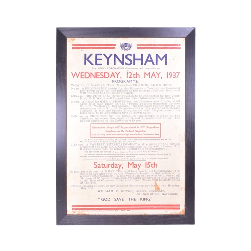 375 - Local Interest - an original 1937 King George VI Coronation poster detailing the celebrations in Key... 