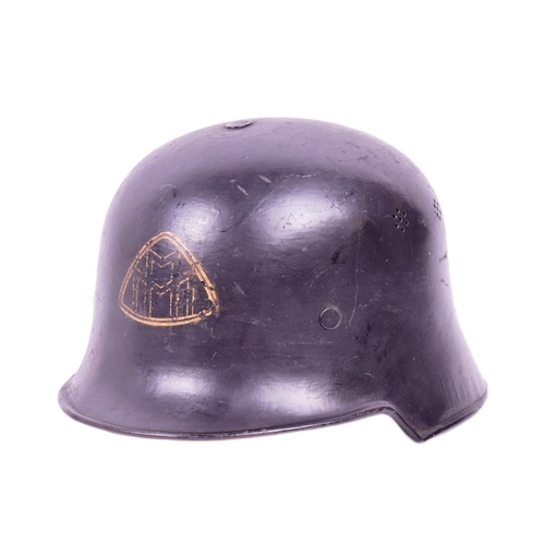 391 - A WWII Second World War Third Reich Nazi German factory workers fire helmet. Black with two sets of ... 