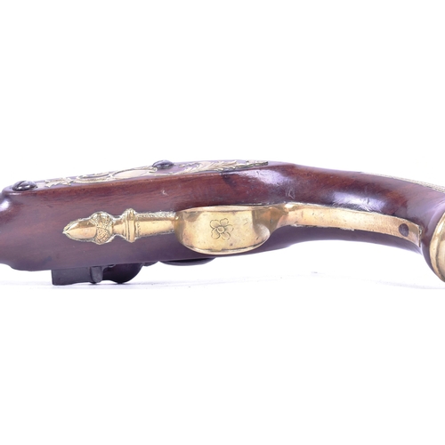 42 - An 18th Century Ketland of Birmingham made flintlock pistol. Rounded wooden butt with engraved brass... 