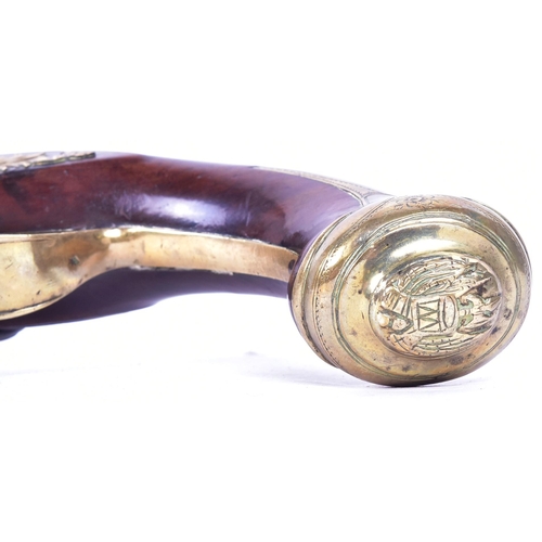 42 - An 18th Century Ketland of Birmingham made flintlock pistol. Rounded wooden butt with engraved brass... 