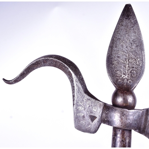 65 - A 19th Century Indian Elephant Goad / Ankus. Leaf shaped terminal spike, crescent shaped axe head sh... 