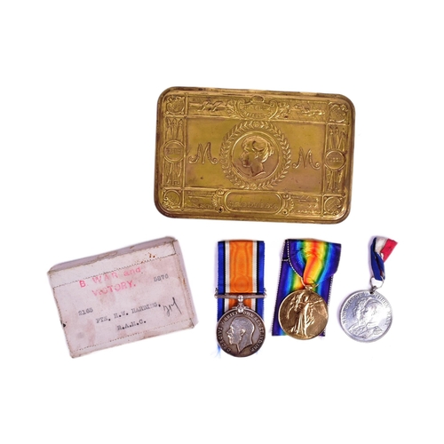 86 - A WWI First World War medal pair awarded to one 2165 Pte H. W Harding of the RAMC Royal Army Medical... 