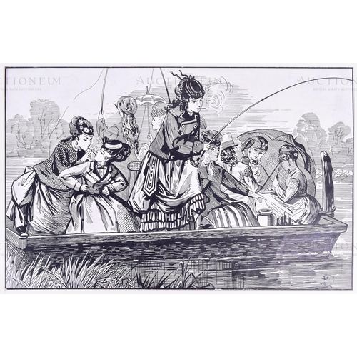 109 - Player's - a piece of original black and white highly detailed artwork titled 'A River Party 1860' f... 