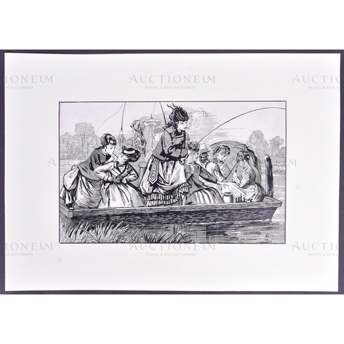 109 - Player's - a piece of original black and white highly detailed artwork titled 'A River Party 1860' f... 