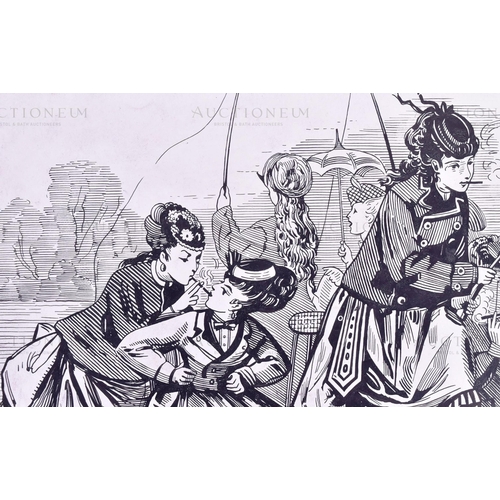 109 - Player's - a piece of original black and white highly detailed artwork titled 'A River Party 1860' f... 