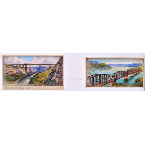 163 - Mardon Son & Hall Ltd, Bristol - x10 highly detailed, mixed media, illustrations of famous bridges, ... 