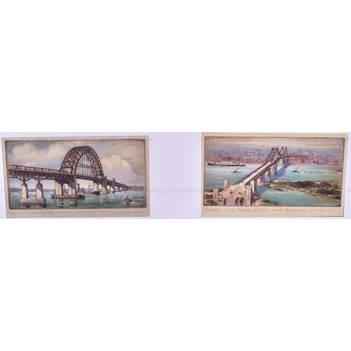 164 - Mardon Son & Hall Ltd, Bristol - x10 highly detailed, mixed media, illustrations of famous bridges, ... 