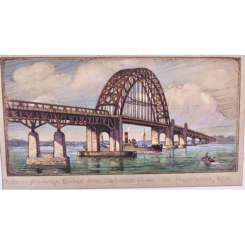 164 - Mardon Son & Hall Ltd, Bristol - x10 highly detailed, mixed media, illustrations of famous bridges, ... 