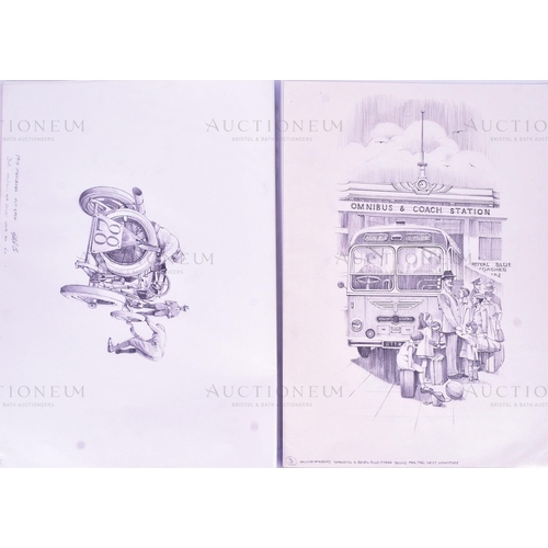 168 - Eric Bottomley G.R.A - x21 pencil sketches for a motoring card series album by English railway artis... 