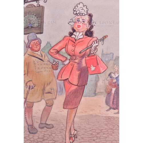 209 - Cartoon of a London Lady - a piece of original mixed media artwork, pencil and watercolour, depictin... 