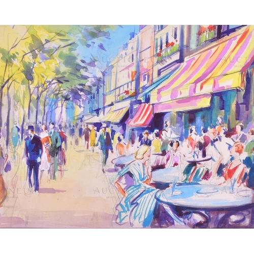 228 - Parisian and French Watercolour Artworks - x4 detailed original watercolour artworks depicting scene... 