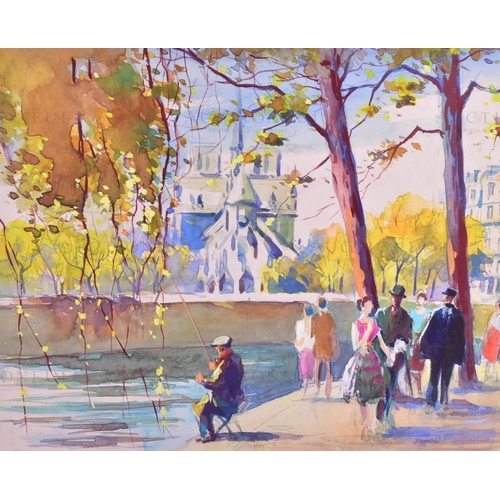 228 - Parisian and French Watercolour Artworks - x4 detailed original watercolour artworks depicting scene... 