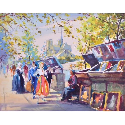 229 - Parisian and French Watercolour Artworks - x4 detailed original watercolour artworks depicting scene... 