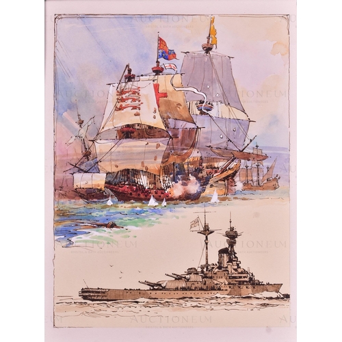 287 - Mardon Son & Hall - a collection of x5 pen, ink and watercolour illustrations of old and new warship... 