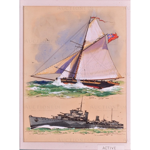 287 - Mardon Son & Hall - a collection of x5 pen, ink and watercolour illustrations of old and new warship... 