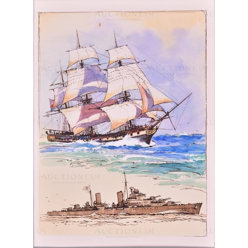 287 - Mardon Son & Hall - a collection of x5 pen, ink and watercolour illustrations of old and new warship... 