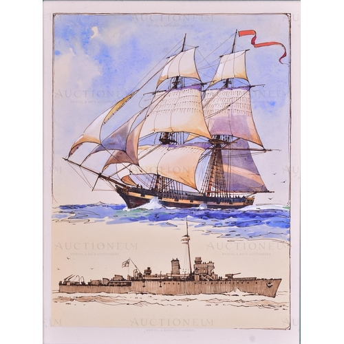 287 - Mardon Son & Hall - a collection of x5 pen, ink and watercolour illustrations of old and new warship... 