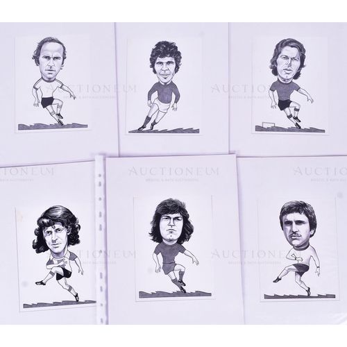 490 - John Collins - x33 pieces of pen and ink caricatures by artist John Collins of World Cup footballers... 