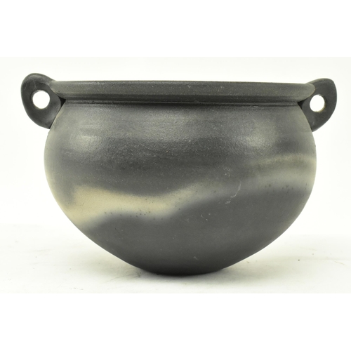 112 - John Leach (1939-2021) for Muchelney Pottery - A studio art pottery stoneware ' Black Mood ' twin ha... 