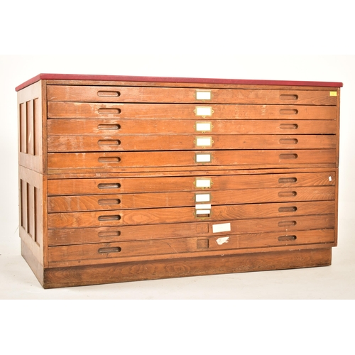 115 - A retro 20th century oak architects / engineers plan chest of drawers / map chest. The chest having ... 