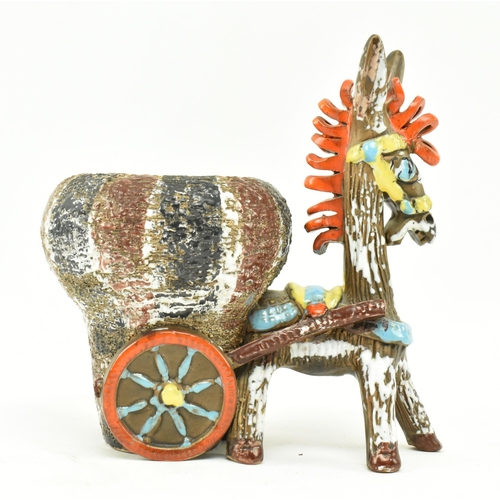 122 - A retro 20th century Italian studio pottery planter in the form of a donkey and cart. Stylistic form... 