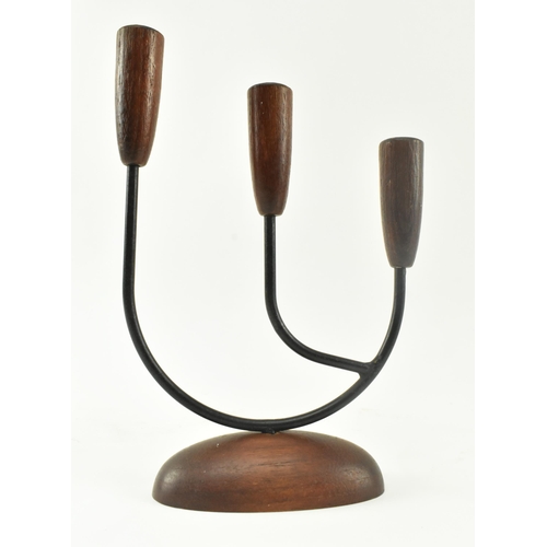 157 - Danish Modern Designs - A vintage mid 20th century circa 1960s wood & iron Luthje candlesticks holde... 