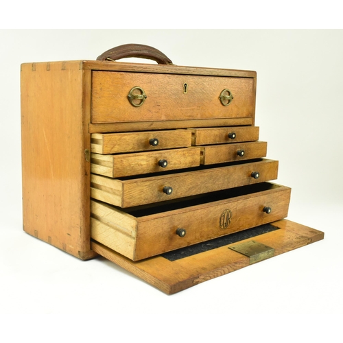 17 - A retro 20th century CQR oak engineers / workman's tool chest. The chest having a leather handle to ... 