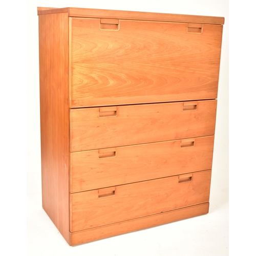 173 - A Danish retro mid 20th century teak wood fall font secretary chest of drawers. The chest having a s... 