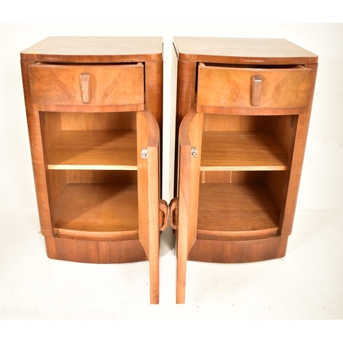 175 - A pair vintage early 20th century Art Deco walnut bedsides chests / nightstands. Each bedside of bow... 