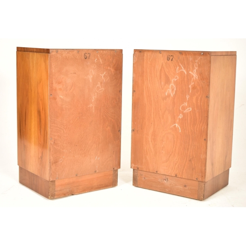 175 - A pair vintage early 20th century Art Deco walnut bedsides chests / nightstands. Each bedside of bow... 