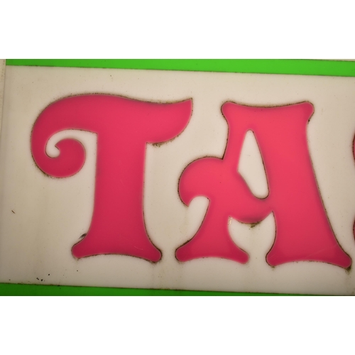 185 - A large 20th century fairground / funfair acrylic food stall sign. The sign of rectangular form with... 