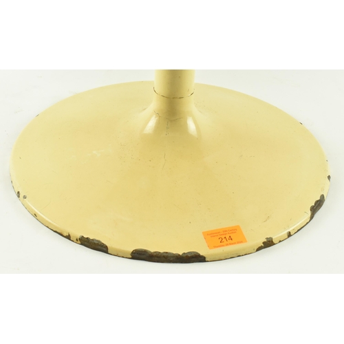 214 - A retro 20th century leather upholstered & metal Tulip manner stool. The stool having a circular pad... 