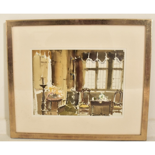 221 - John Yardley (b.1933) - 'The Brown Parlour' - A 20th century watercolour on paper depicting the inte... 