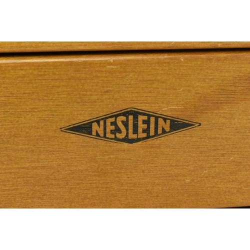 228 - A retro 20th century wooden Neslein engineers / workman's tool box. The box having a strap handle at... 