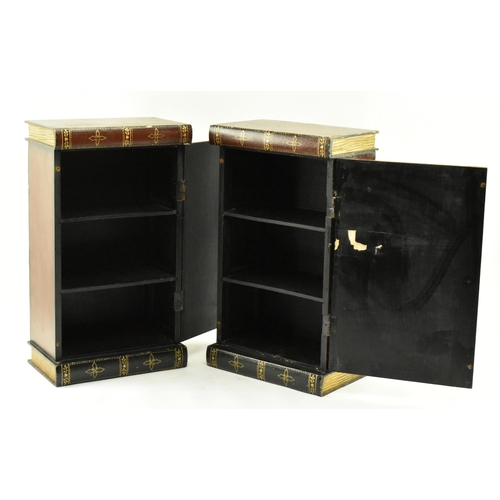 289 - A pair of vintage 20th century wall hanging cupboards in the shape of stack of books. Each having a ... 