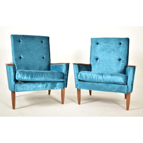 30 - Greaves & Thomas - A pair of retro 20th century circa 1970s teak easy lounge armchairs / chairs. Eac... 