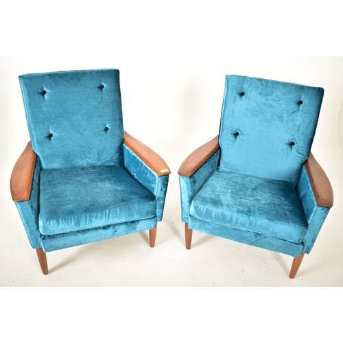 30 - Greaves & Thomas - A pair of retro 20th century circa 1970s teak easy lounge armchairs / chairs. Eac... 