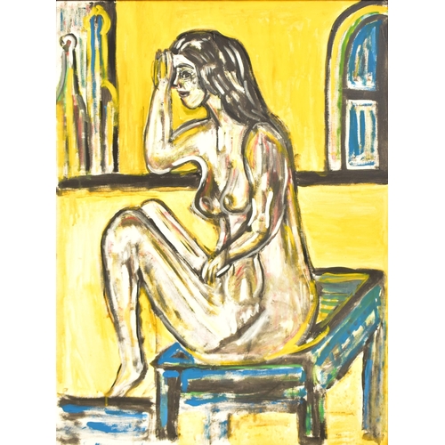 394 - A contemporary oil on canvas nude study painting by amateur artist Terry Sears. The painting depicti... 