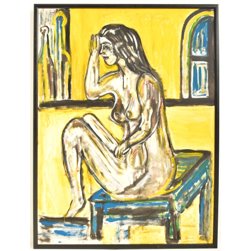 394 - A contemporary oil on canvas nude study painting by amateur artist Terry Sears. The painting depicti... 