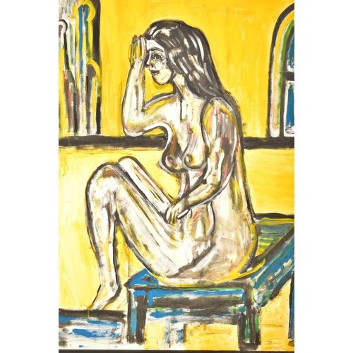 394 - A contemporary oil on canvas nude study painting by amateur artist Terry Sears. The painting depicti... 