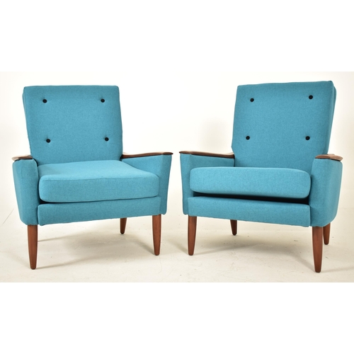 440 - Greaves & Thomas - A pair of retro 20th century circa 1970s teak easy lounge armchairs / chairs. Eac... 