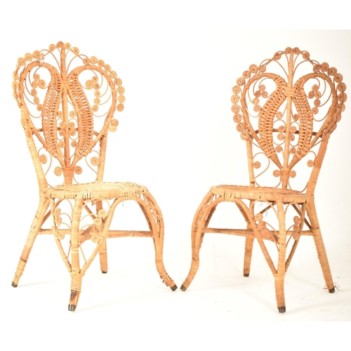 442 - Pons Leyva - A pair of retro mid 20th century Spanish bamboo and wicker woven peacock chairs. Each c... 